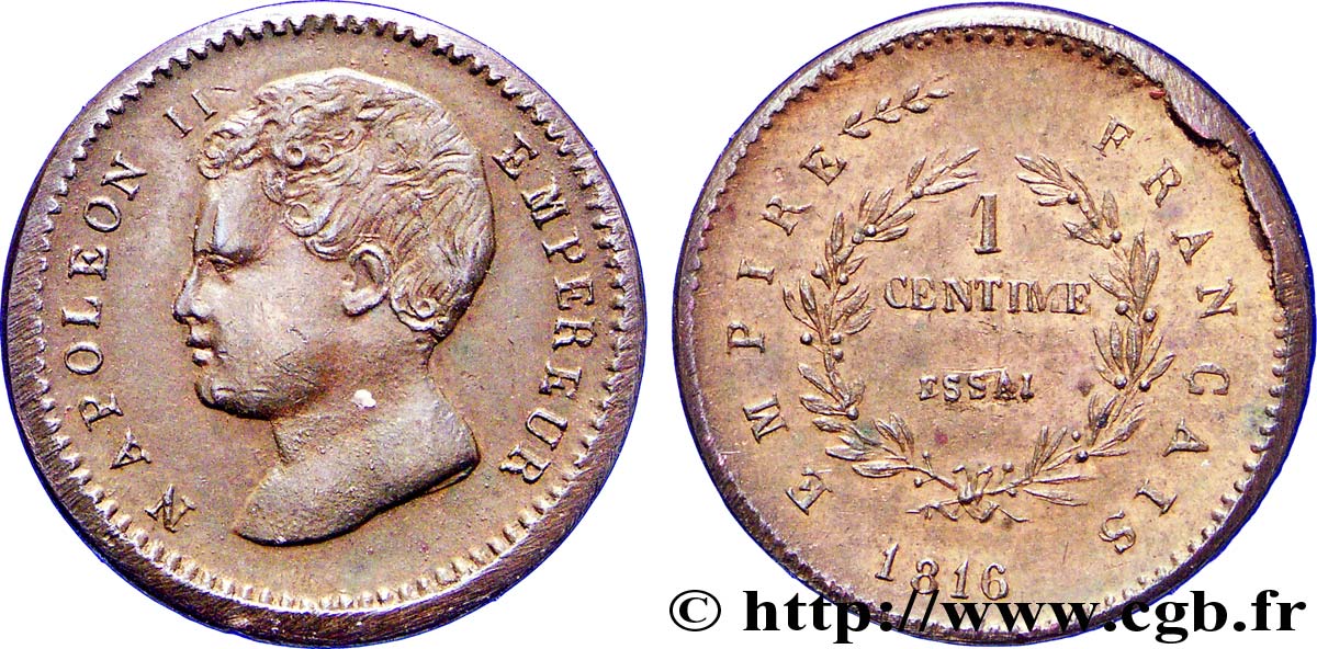 Essai-piéfort de 1 centime en bronze 1816  VG.2415  AU 