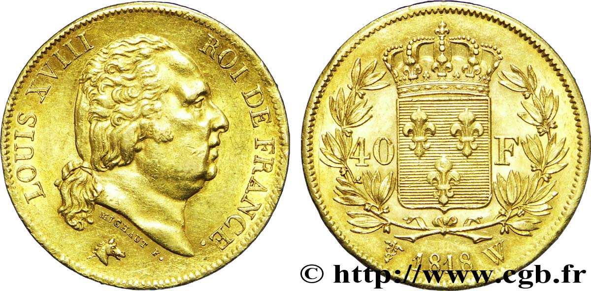 40 francs or Louis XVIII 1818 Lille F.542/8 EBC 