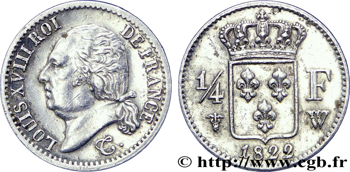 1/4 franc Louis XVIII 1822 Lille F.163/23 BB 