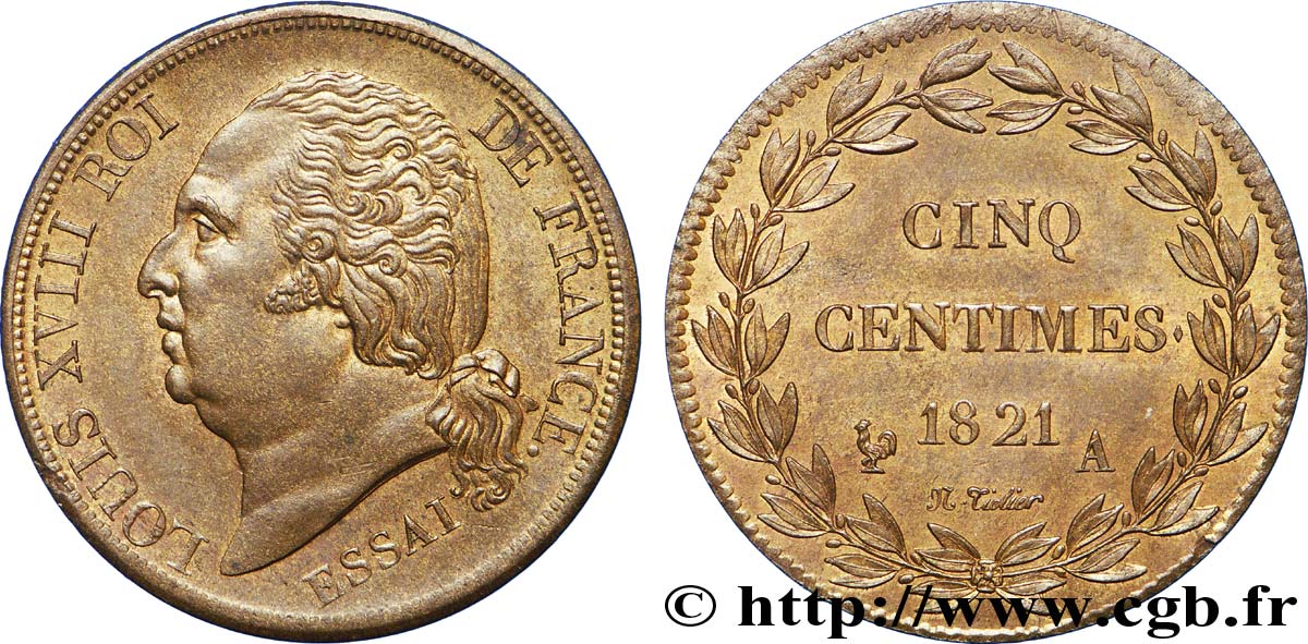 Essai de 5 centimes en bronze 1821 Paris VG.2534  SUP 