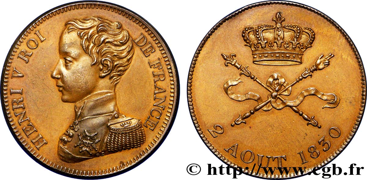 Module de 5 francs pour l’avènement de Henri V 1830  VG.2687  AU 