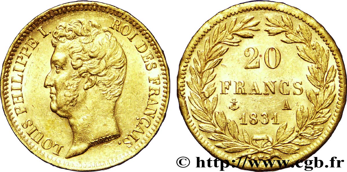 20 francs or Louis-Philippe, Tiolier, tranche inscrite en relief 1831 Paris F.525/2 SS 