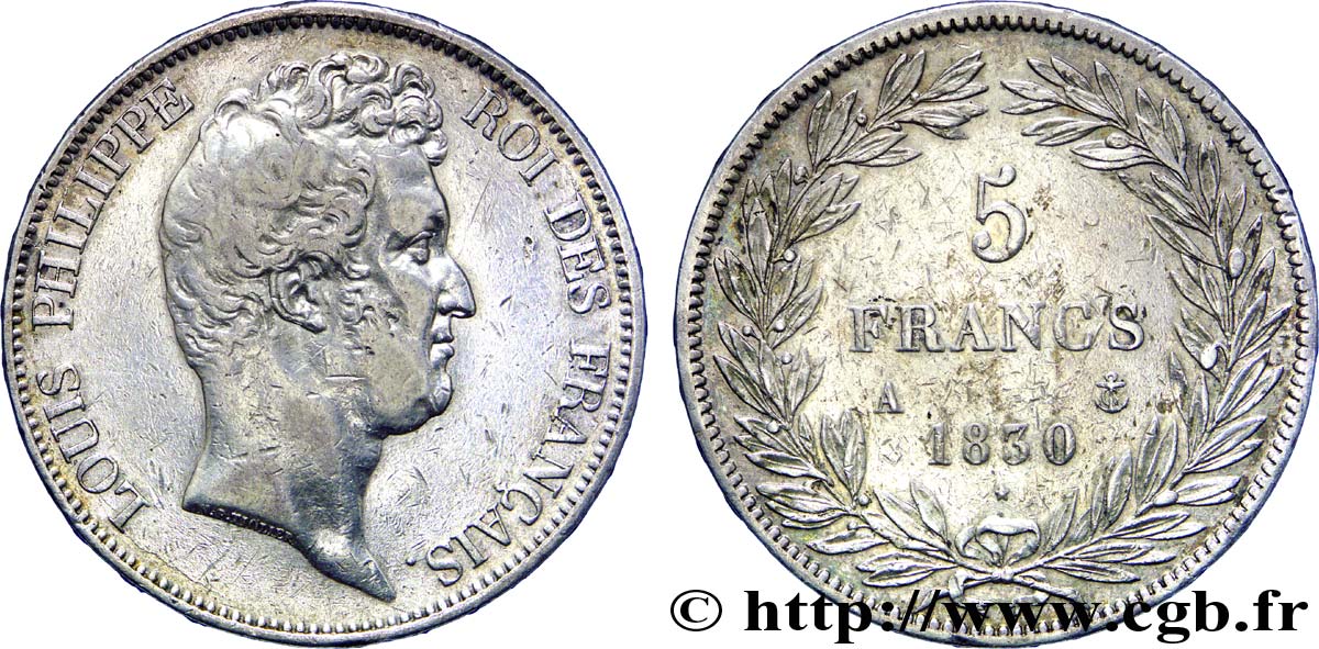 5 francs type Tiolier sans le I, tranche en relief 1830  Paris F.314/1 TB 