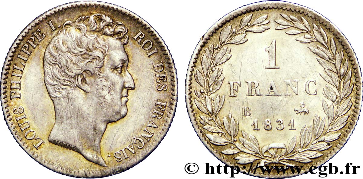 1 franc Louis-Philippe, tête nue 1831 Rouen F.209/2 TTB 
