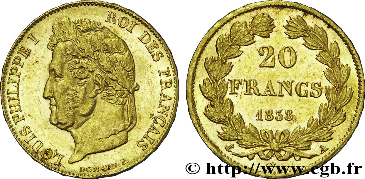 20 francs or Louis-Philippe, Domard 1838 Paris F.527/18 EBC 
