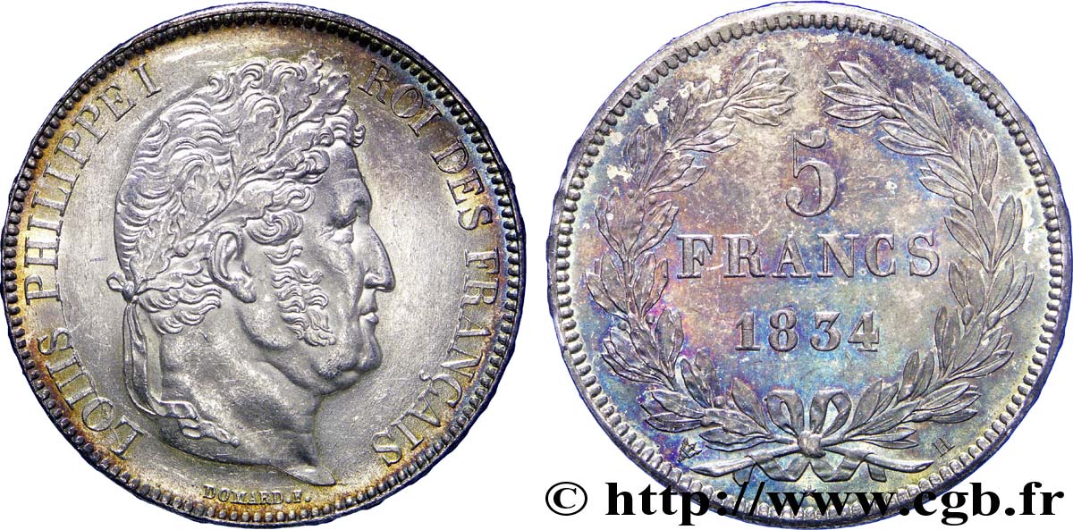5 francs, IIe type Domard 1834 La Rochelle F.324/33 SPL 