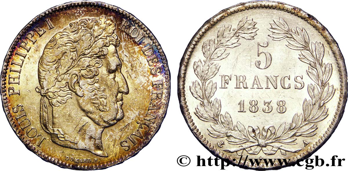 5 francs, IIe type Domard 1838 Paris F.324/68 TTB 