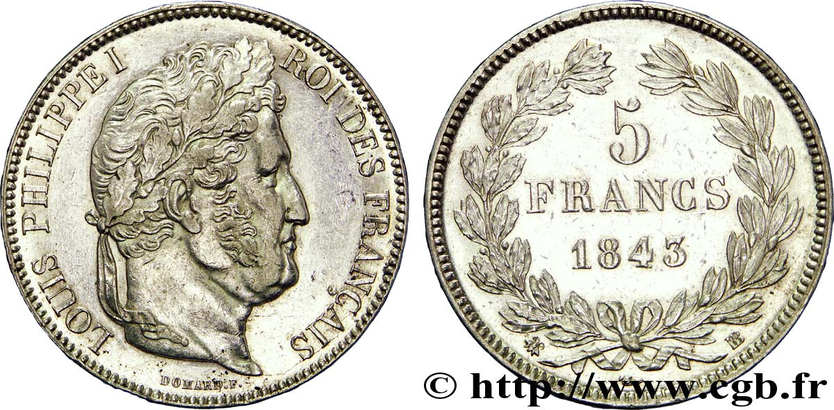 5 francs, IIe type Domard 1843 Strasbourg F.324/102 SS 