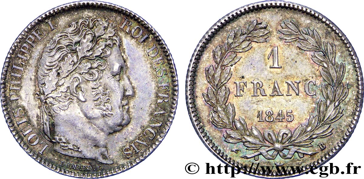 1 franc Louis-Philippe, couronne de chêne 1845 Rouen F.210/101 AU 
