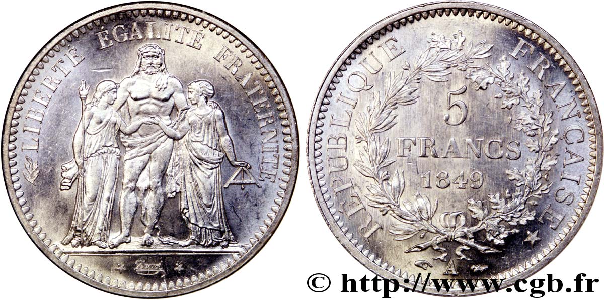 5 francs Hercule, IIe République 1849 Paris F.326/5 SPL 