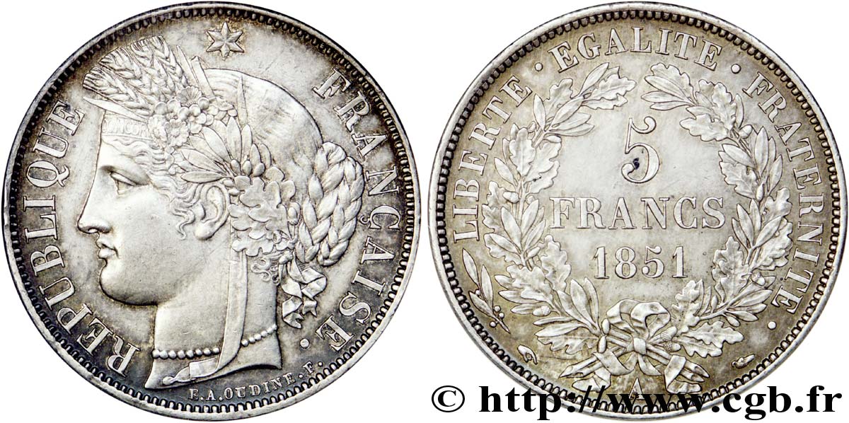 5 francs Cérès, IIe République 1851 Paris F.327/7 SUP 