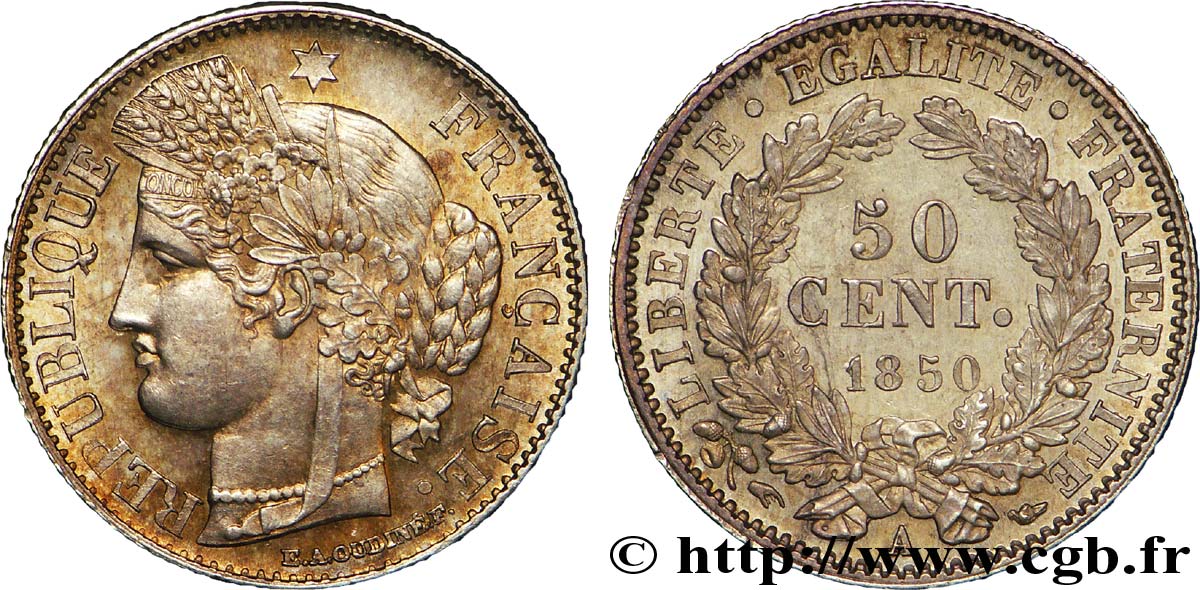 50 centimes Cérès, IIe République 1850 Paris F.184/2 SUP 
