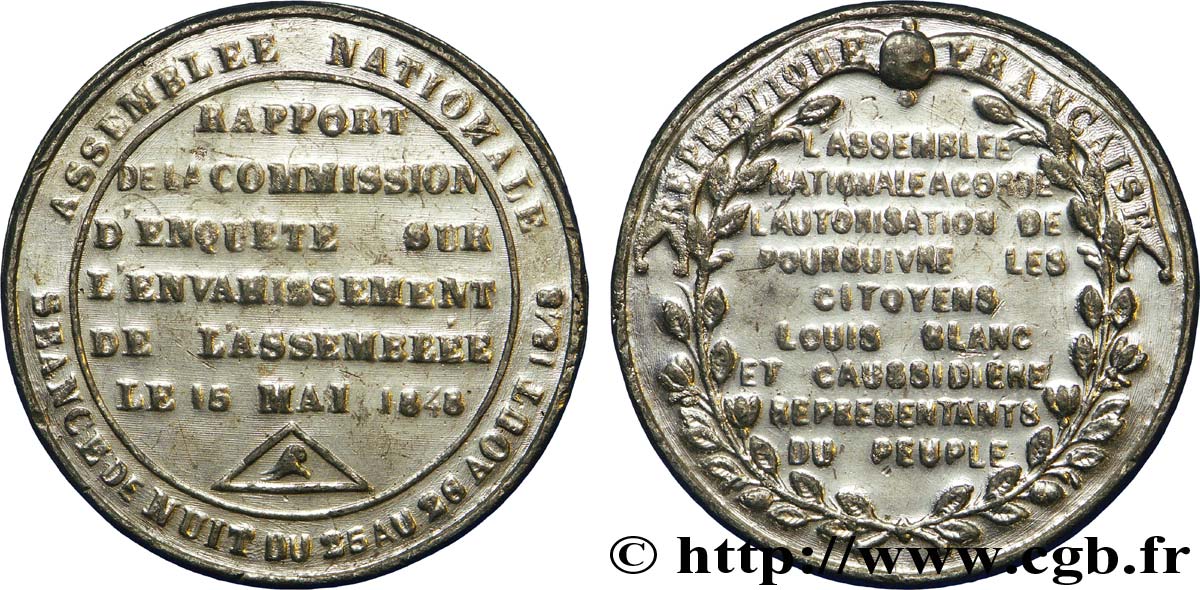 DEUXIÈME RÉPUBLIQUE Médaille SN 38, Rapport sur l’envahissement de l’Assemblée nationale le 15 mai 1848 TTB