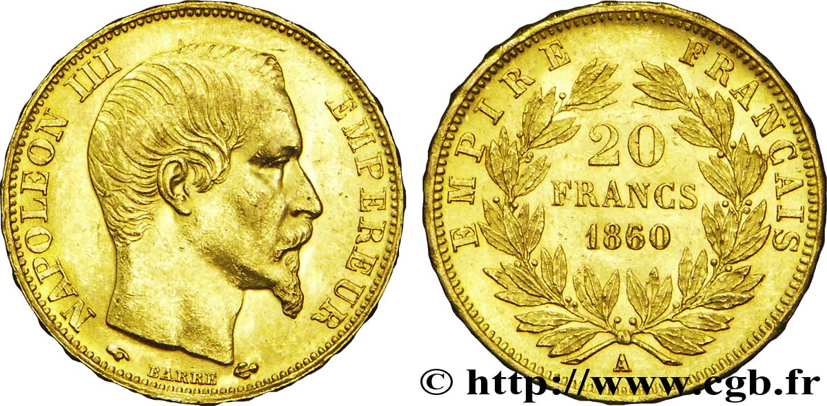 20 francs or Napoléon III, tête nue 1860 Paris F.531/17 SPL 