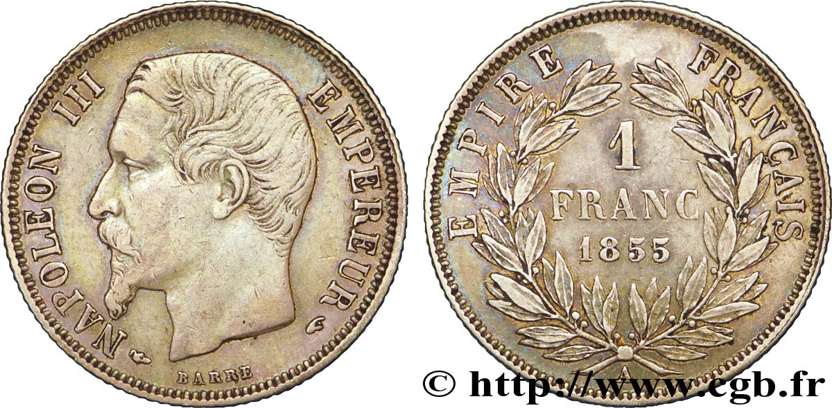 1 franc Napoléon III, tête nue 1855 Paris F.214/3 MBC 
