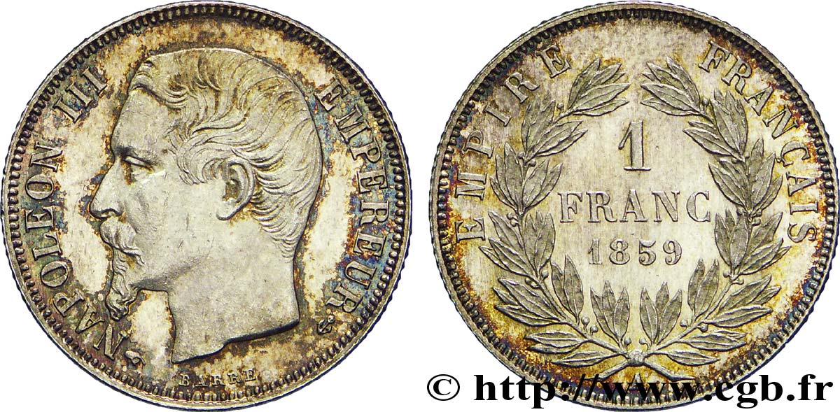 1 franc Napoléon III, tête nue  1859 Paris F.214/12 VZ 