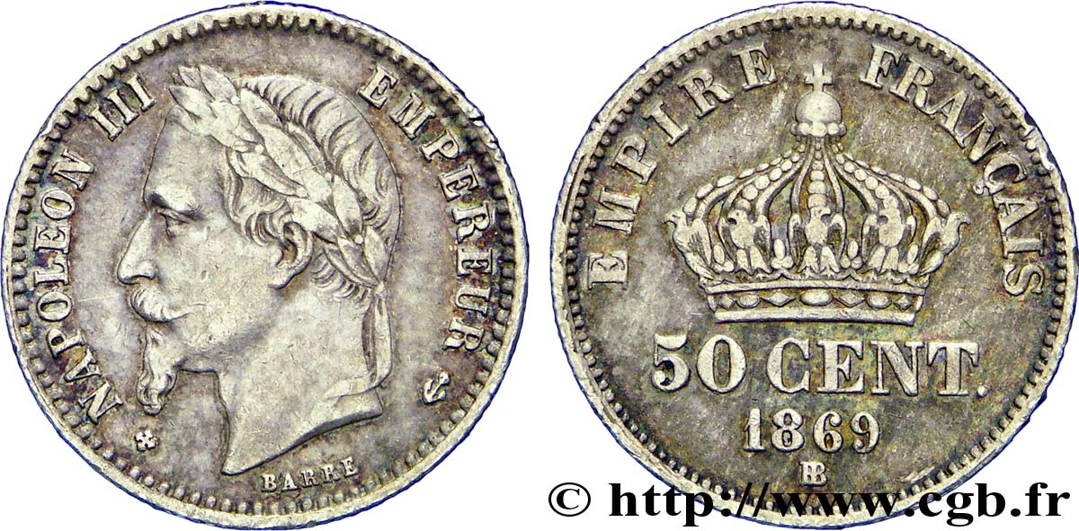 50 centimes Napoléon III, tête laurée 1869 Strasbourg F.188/23 MBC 
