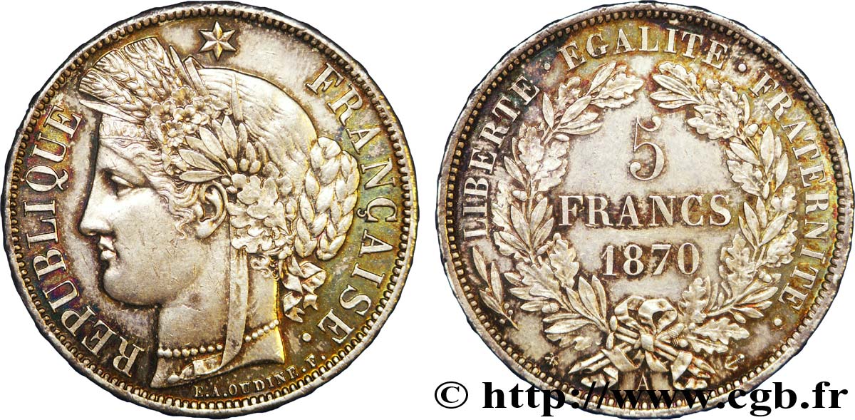5 francs Cérès, avec légende 1870 Paris F.333/1 SUP 