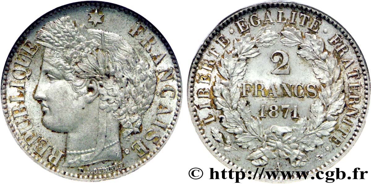 2 francs Cérès, avec légende 1871 Paris F.265/4 SPL 