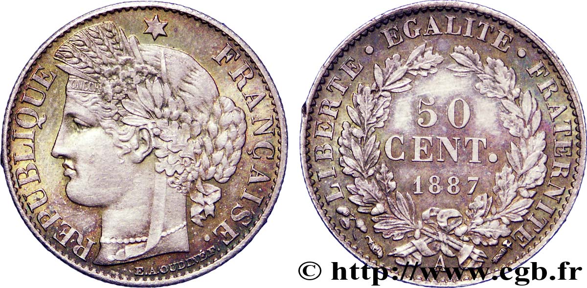 50 centimes Cérès, Troisième République 1887 Paris F.189/12 MS 