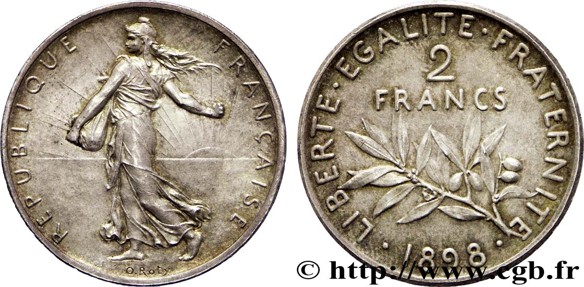 Piéfort argent de 2 francs Semeuse 1898  VG.4324  AU 