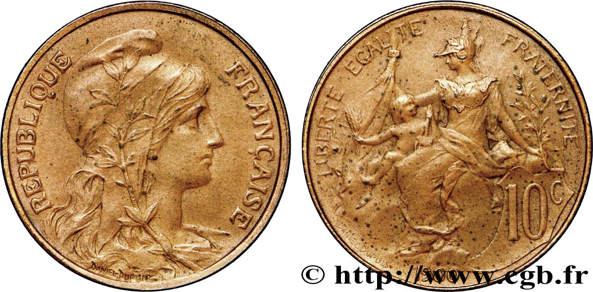 10 centimes Daniel-Dupuis, flan mat 1900  F.136/9 AU 
