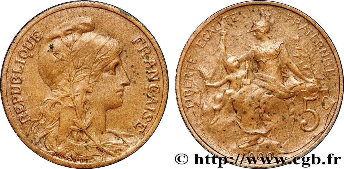 5 centimes Daniel-Dupuis, flan mat 1900  F.119/10 AU 