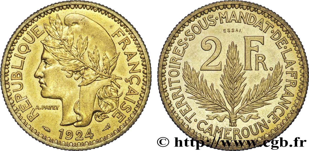 THIRD REPUBLIC - TERRITORIES UNDER FRENCH MANDATE - CAMEROON Essai de 2 francs 1924 Paris MS 