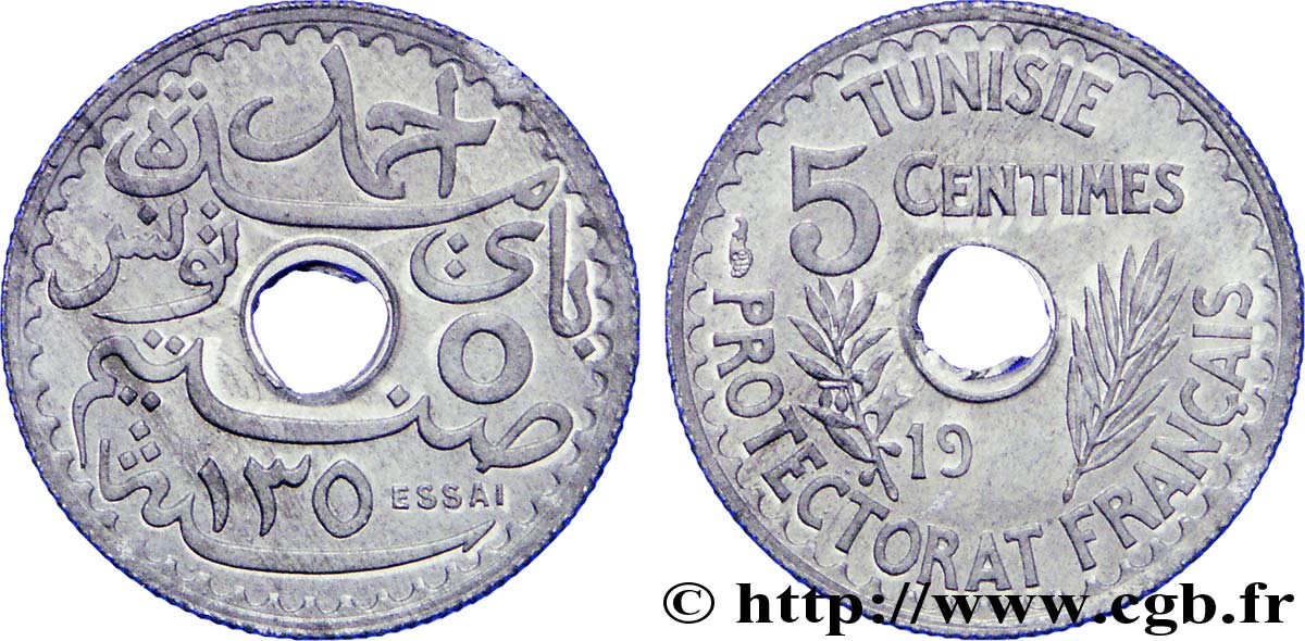 TUNISIE - PROTECTORAT FRANÇAIS - MOHAMED EL HABIB BEY Essai de 5 centimes 19(31) Paris ST 