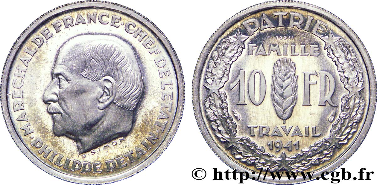 Essai de 10 francs Pétain en aluminium de Simon, poids léger 1941 Paris VG.5571  FDC 