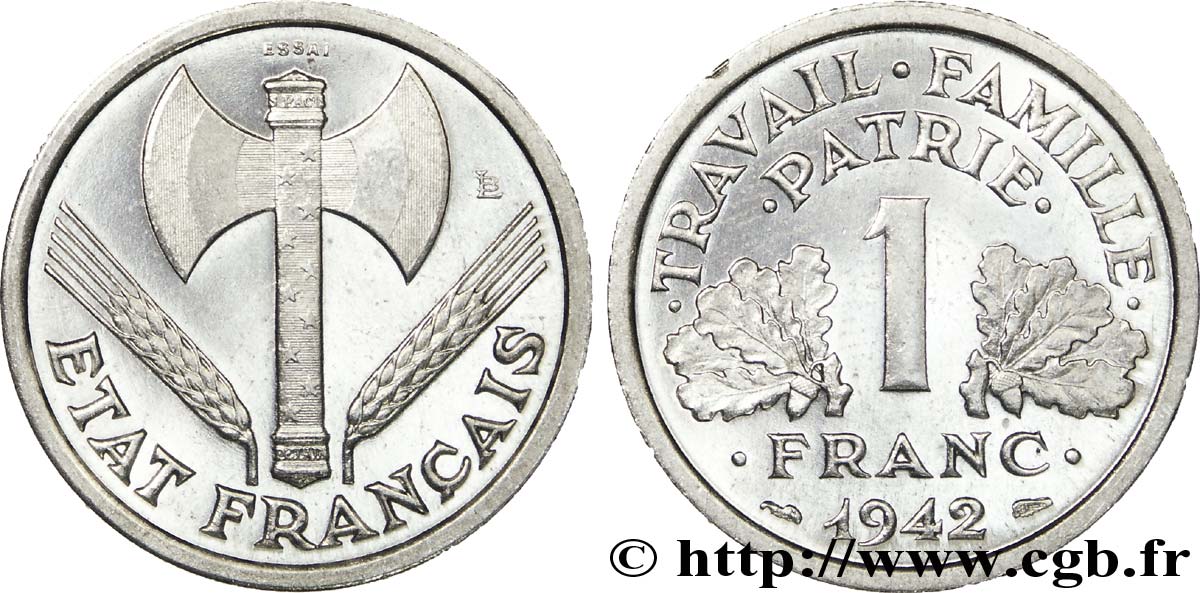 Essai de 1 franc Francisque, lourde 1942 Paris F.222/1 ST 