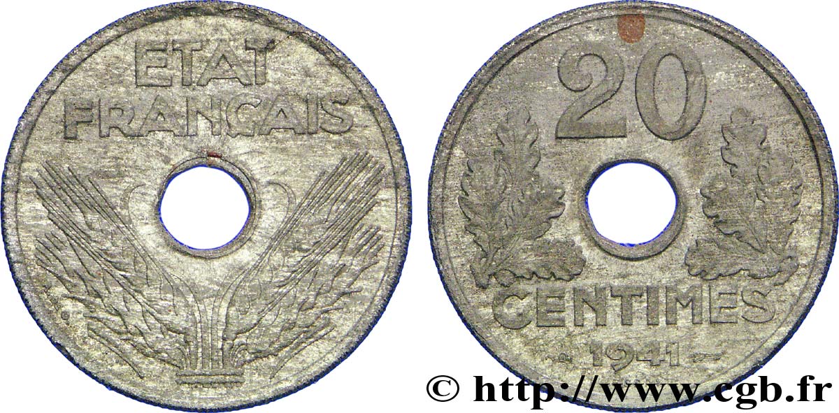 Essai de 20 centimes État français 1941 Paris F.153/1 EBC 
