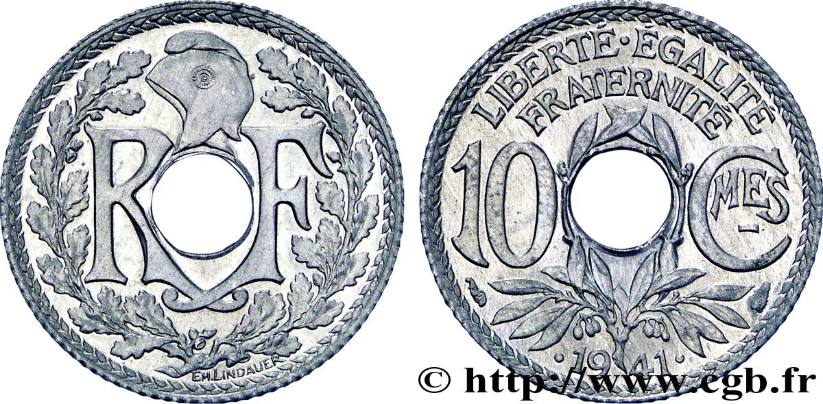 10 centimes Lindauer en zinc, Cmes souligné et millésime avec points 1941 Paris F.140/2 fST 