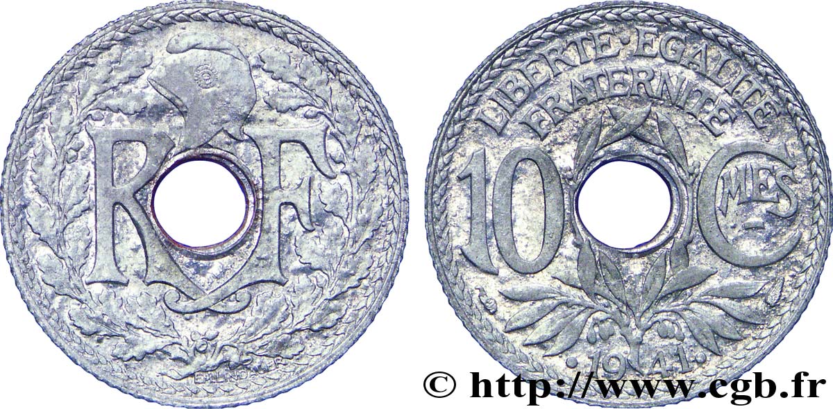 10 centimes Lindauer en zinc, Cmes souligné et millésime avec points 1941 Paris F.140/2 SUP 