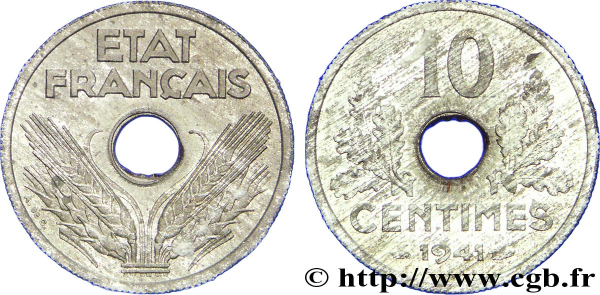 Essai de 10 centimes État français, grand module 1941 Paris F.141/1 AU 