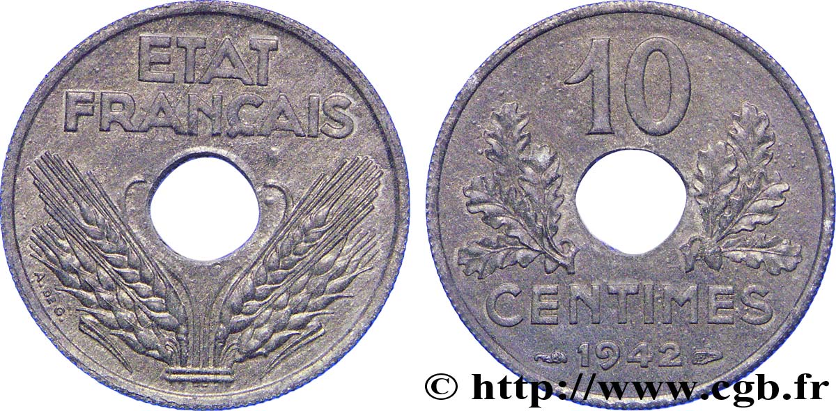 10 centimes État français, grand module, frappe courante 1942 Paris F.141/4 SUP 