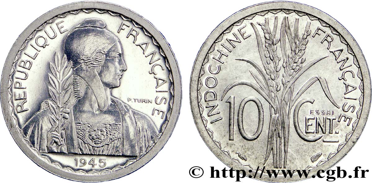 PROVISORY GOVERNEMENT OF THE FRENCH REPUBLIC - INDOCHINE Essai de 10 centimes 1945 Paris ST 