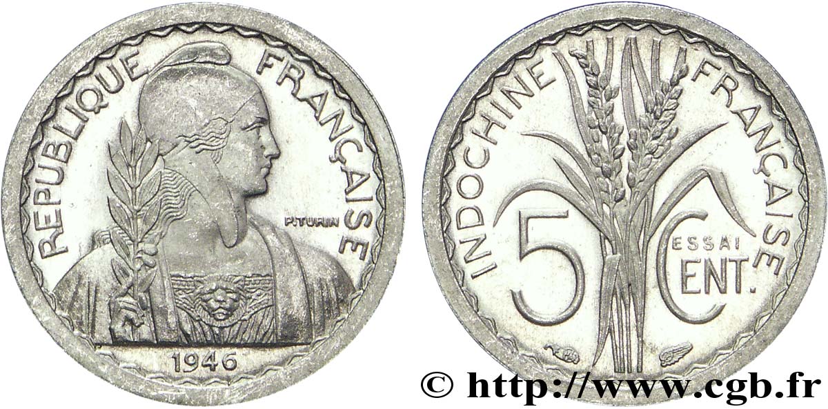 PROVISORY GOVERNEMENT OF THE FRENCH REPUBLIC - INDOCHINE Essai de 5 centimes 1946 Paris ST 
