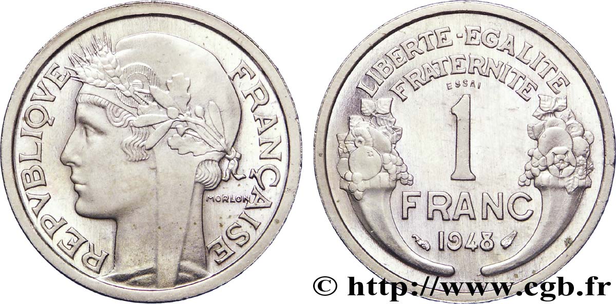 Essai de 1 franc Morlon, cupro-nickel, léger à 6 g 1948 Paris F.221/13 var. SPL 