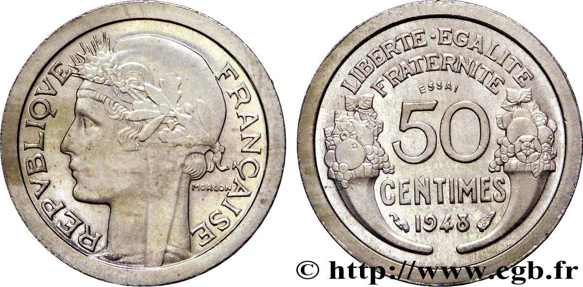 Essai léger et étroit de 50 centimes Morlon en cupro-nickel (?) 1948 Paris Maz.2751 (1946) SPL 