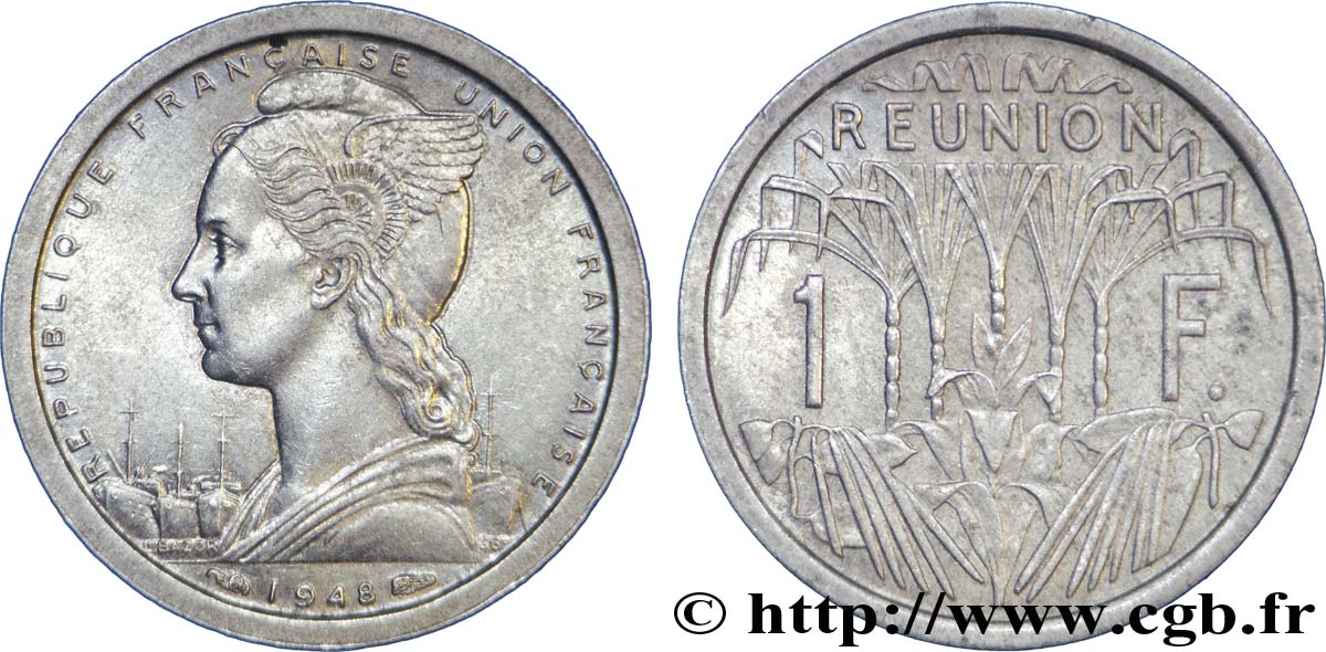 QUATRIÈME RÉPUBLIQUE - UNION FRANÇAISE - ÎLE DE LA RÉUNION 1 franc Union française en aluminium 1948 Paris VZ 