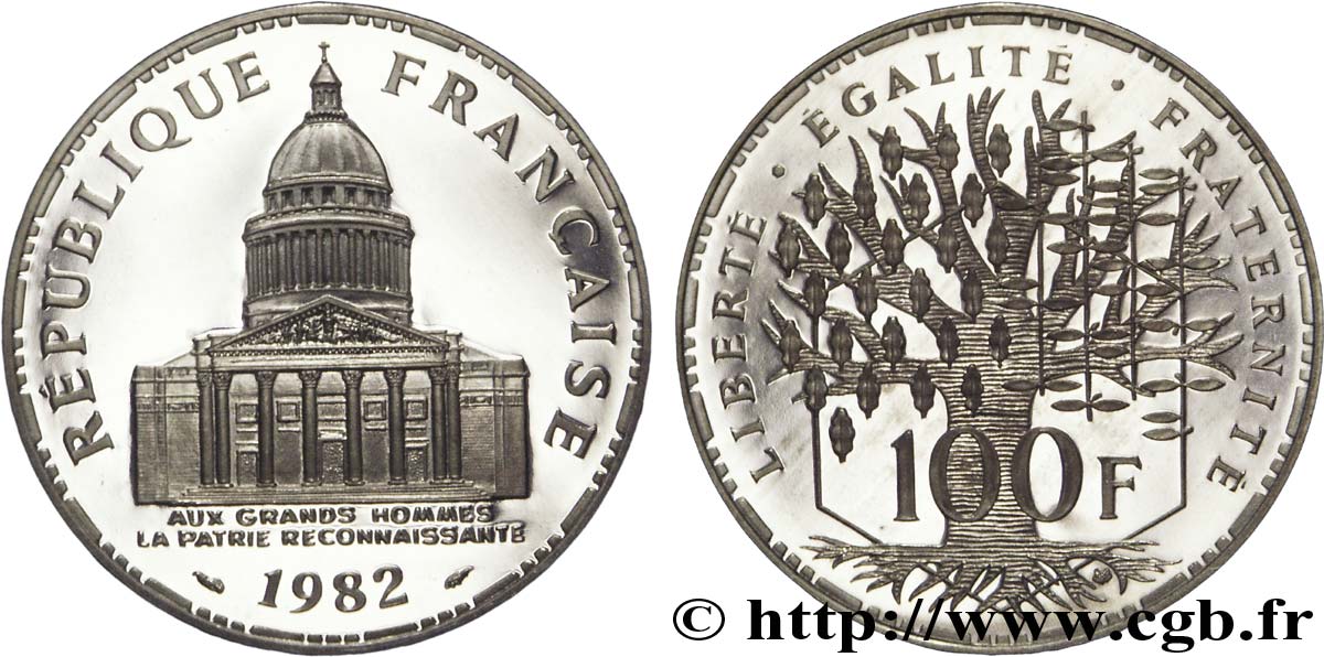 Piéfort argent de 100 francs Panthéon, Belle Épreuve 1982  F.451/2P FDC 