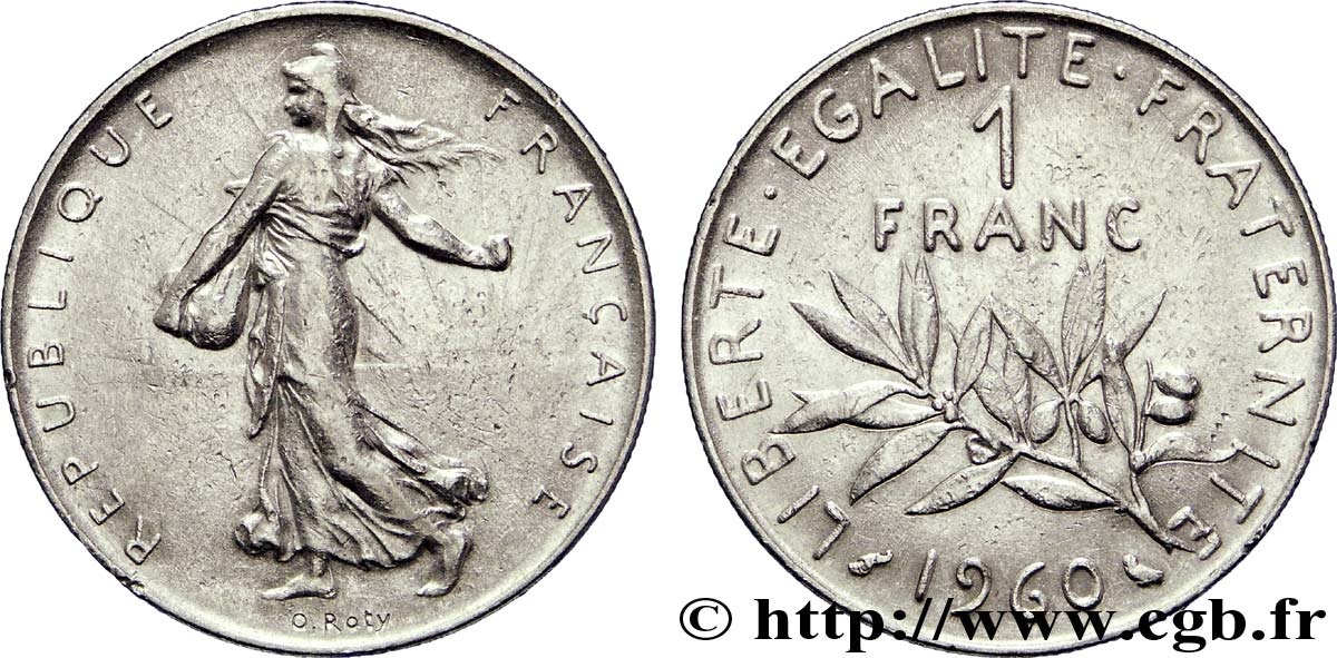 1 franc Semeuse, nickel, frappe médaille 1960 Paris F.226/4 var. MBC 