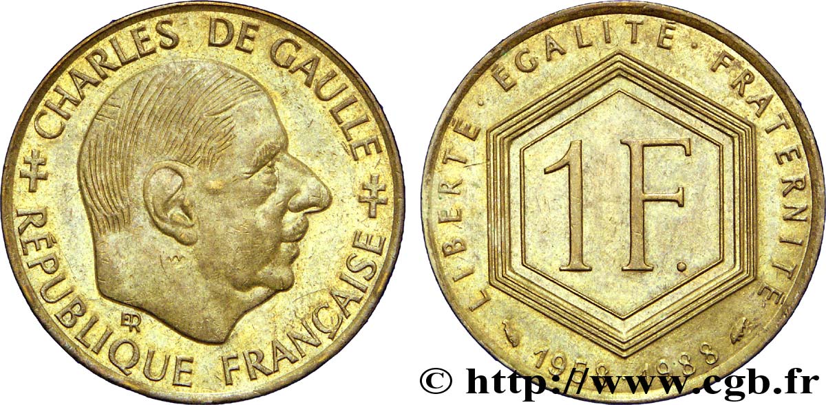 1 franc De Gaulle sur flan de 20 centimes Marianne 1988  F.227/2 var. EBC 