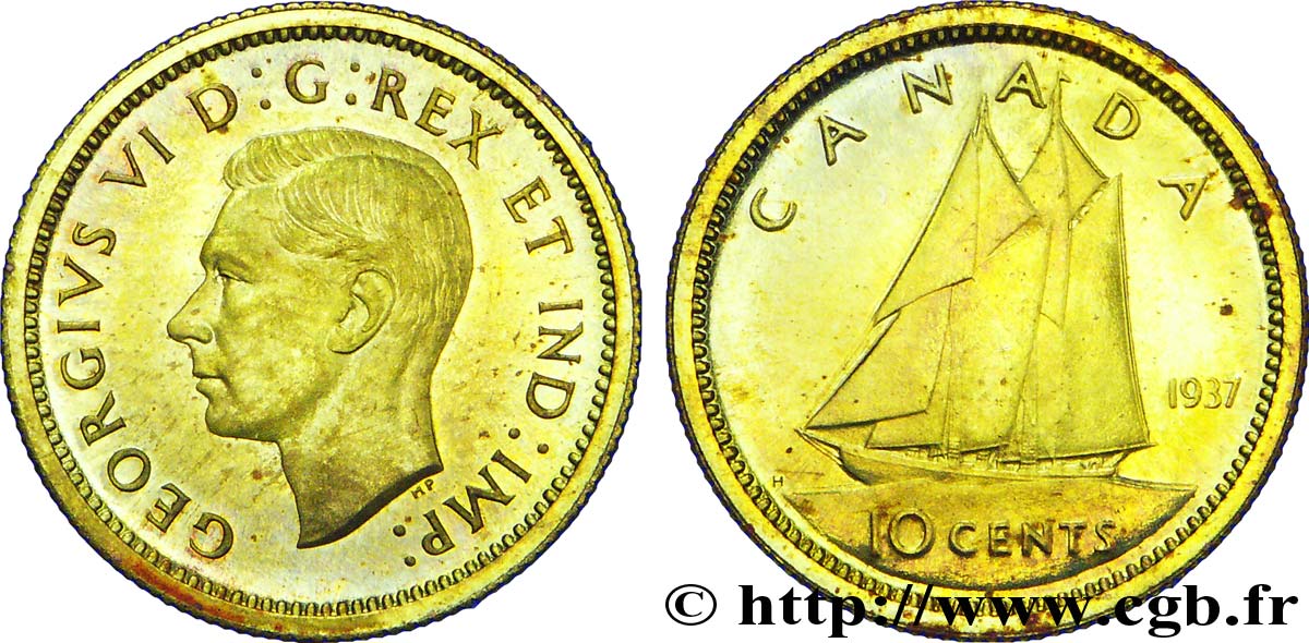 CANADA - GEORGES VI Épreuve de 10 cents en laiton 1937  MS 