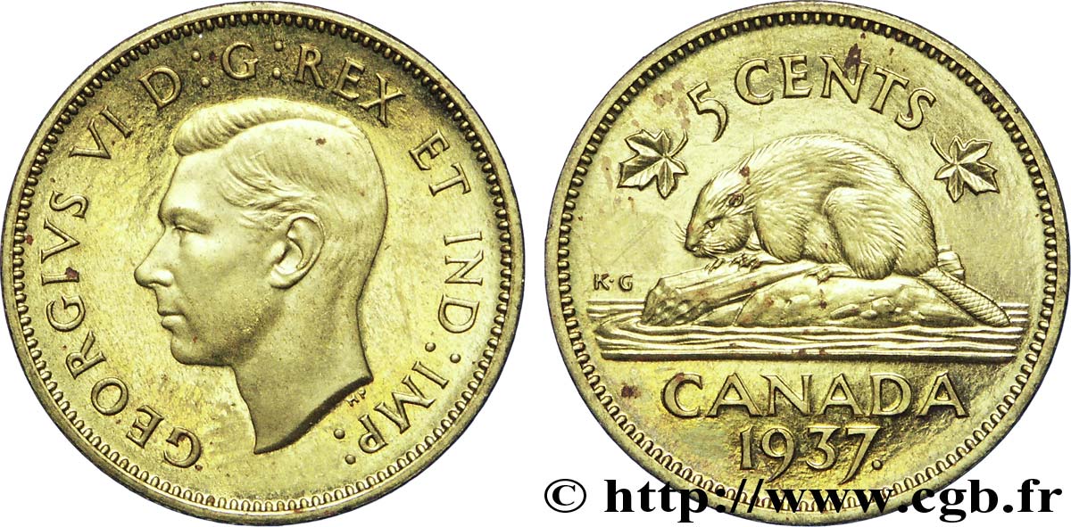 CANADA - GEORGE VI Épreuve de 5 cents en laiton 1937  MS 