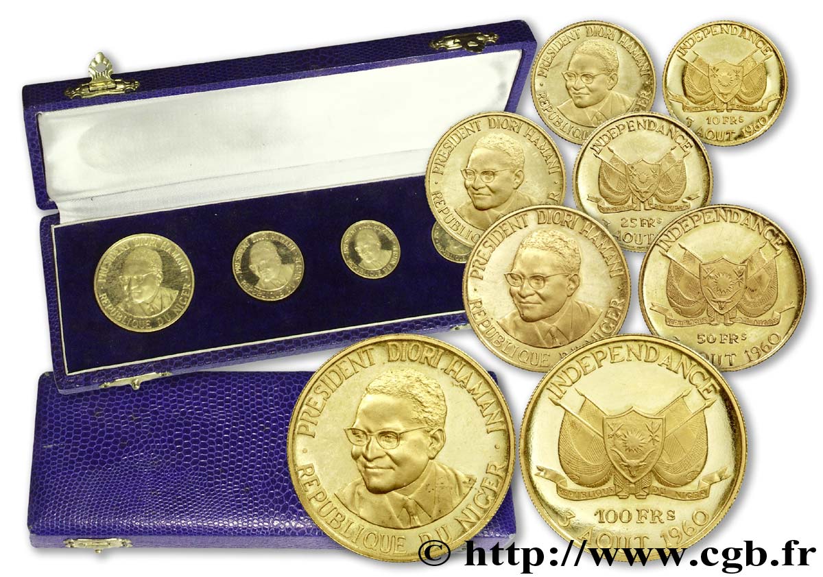 NIGER - REPUBLIC - HAMANI DIORI Série de quatre monnaies en or 1960 Paris MS 