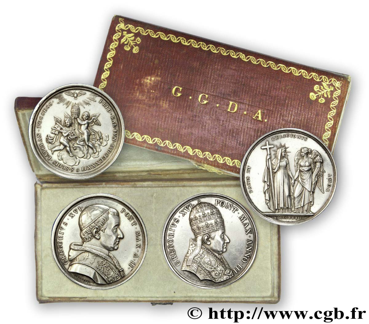 ITALIA - STATO PONTIFICIO - GRÉGOIRE XVI (Bartolomeo Alberto Cappellari) Coffret de deux médailles AR 43 1832-1833 Rome AU 