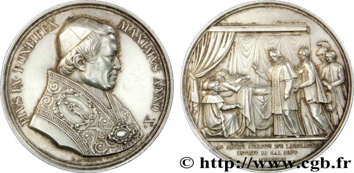 ITALY - PAPAL STATES - PIUS IX (Giovanni Maria Mastai Ferretti) Médaille AR 43, Visite du Pape à l’hôpital San Spirito 1855 Rome AU 