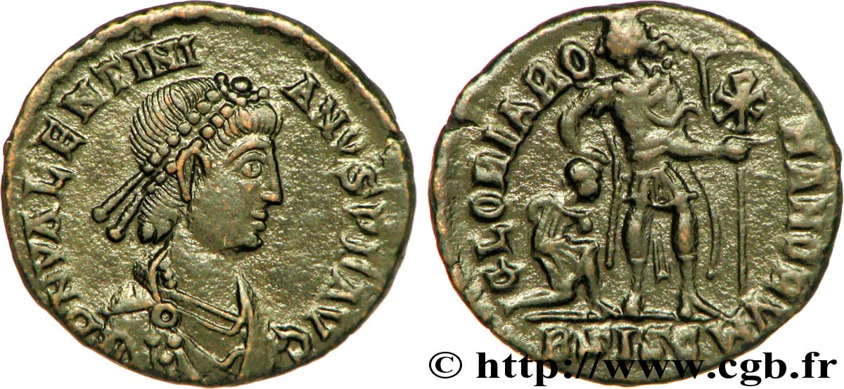 VALENTINIANO II Nummus, (PB, Æ 3) EBC